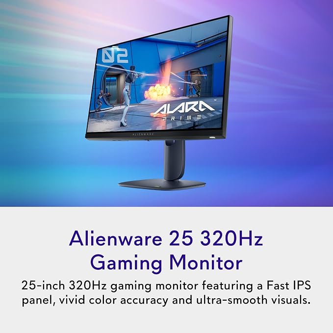 Alienware 24 Gaming Monitor AW2525HM, FHD IPS Panel, 320Hz, 0.5ms, G-SYNC | FreeSync Premium, 400 Nit Brightness, 1000:1 Contrast, 99% sRGB, Anti-Glare, USB Hub, Height Tilt Swivel, VESA 100x100