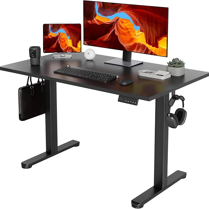 YDN 48 x 24 Inch Black Electric Standing Desk | Adjustable Height, Sit Stand, Cable Management, Ergonomic, Home Office