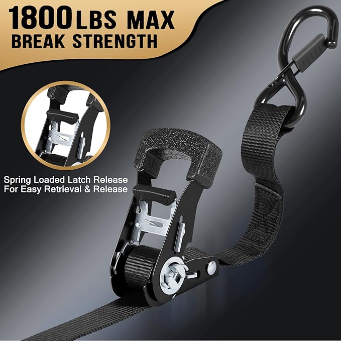 Ratchet Straps - Heavy Duty Tie Downs Straps - 1 Inch x 15 Feet 4 Pack - Safety S Hooks & Soft Loops, 1800LBS Break Strength for Men, Trucks Cargo Moving appliances Motorcycle ATV