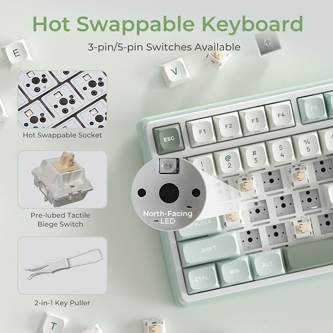 RK ROYAL KLUDGE R98 Pro Creamy Mechanical Keyboard, 96% Wired Gaming Keyboard RGB Backlit with Number Pad and Volume Knob, Gasket Mount, MDA Profile PBT Keycaps, Hot Swappable Pre-lubed Tactile Switch