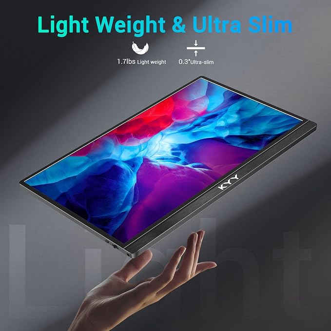 KYY Portable Monitor 15.6'' FHD 1080P USB C HDMI Gaming Monitor Ultra-Slim IPS Display w/Smart Cover & Speakers, Plug&Play, External Monitor for Laptop PC Phone Mac Xbox PS4