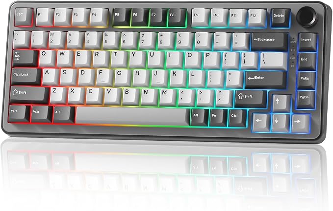 YUNZII B75 PRO 75% Wireless Mechanical Keyboard (Dark Grey,Cocoa V2) | Hot Swap Keyboard with Knob, Gasket Mount, Creamy Pre-lubed Switch for Smooth Typing, BT/USB-C/2.4G, for Gaming
