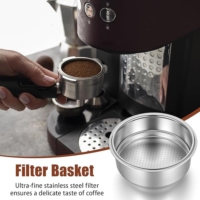 2 Pcs Stainless Steel Coffee Filter, 51mm Pressurized Espresso Filter Basket for Portafilter Machines Espresso Machine Parts Compatible with 51mm Portafilter Coffee Machines (1 Cup+2 Cups)
