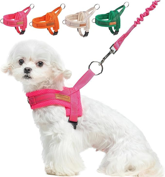 BEAUTYZOO Dog Harness for Small Dogs, No Pull Dog Harness and Leash Set, Soft Escape Proof Puppy Vest Harness with Handle, Reflective Lightweight Step in Harness for Girl Boy Dogs, Pink S