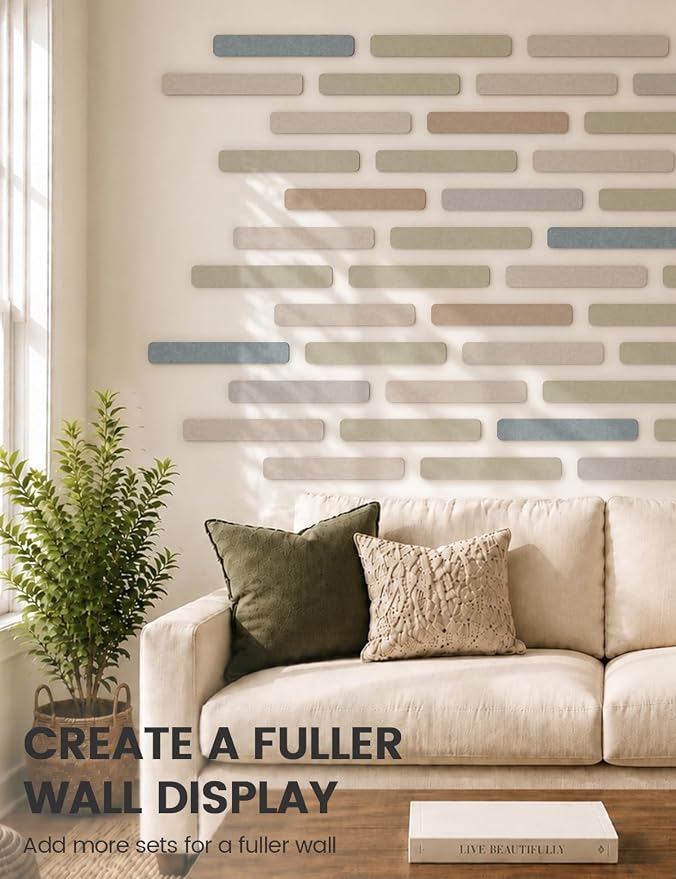 Fluxynara 13" x 2" Felt Wall Panels, Coastal | 5-Pack Cork Board Alternative with 35 Push Pins, Adhesive Mounting for Bedroom Door or Home Office