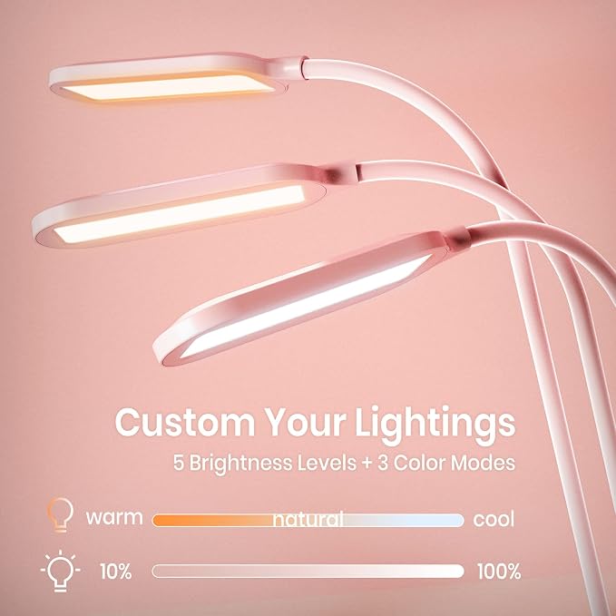 AXX Pink Cute Desk Lamp with USB Charging Port for Kids Teen Girls Women | Kawaii, Small, LED, 650LM, for College Dorm Room Bedrooms, Home Office Accessories, Study Table Essentials