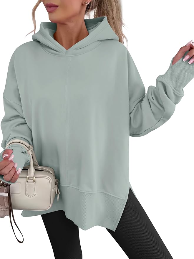 ANRABESS Womens Oversized Hoodies Long Sleeve Fleece Side Slit Hooded Sweatshirts Pullover 2026 Fall Outfits Y2K Clothes