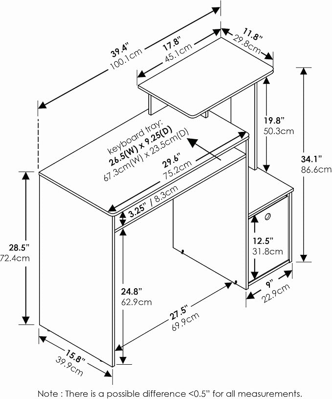 Furinno ECON Desk, 40" Gaming Desk with Keyboard Tray, Computer Desk, Office Desk with Side Shelves and Storage Bin, 40-Inch, for Home Office, Study Room, Dorm, Amber Oak