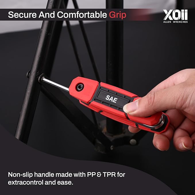 17PC Folding Allen Wrench Set | SAE & Hex Set | Durable Portable Tool for Automotive, Bike, Home & DIY Repairs | Complete Multi-Size Allen Key Set for Workshop (Red) (Red)