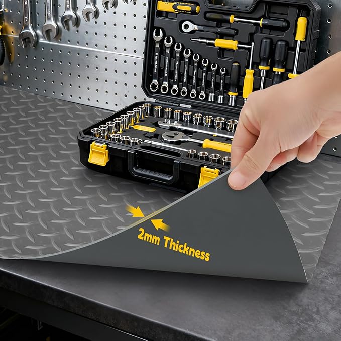 Workbench Mat, PVC Work Bench Mat with Non-Slip Texture, 2mm Thick Scratch & Stain Resistant Surface for Painting, Woodworking, Crafting, Building and Tool Protection (Grey, 23.62" x 47.24")