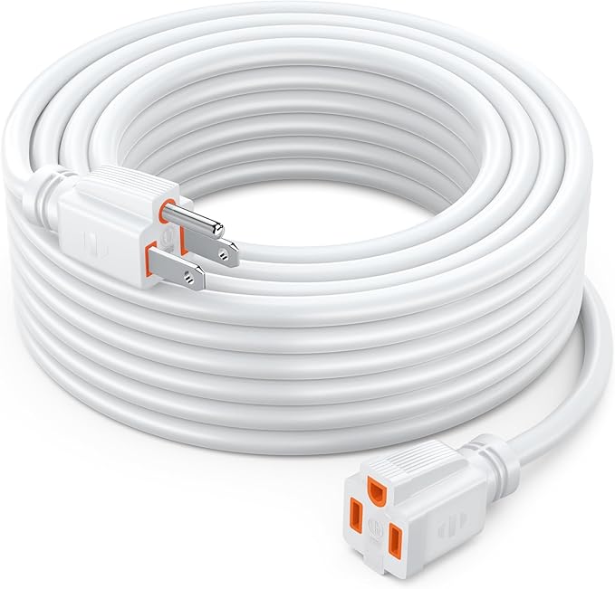 Maximm Extension Cord 30 Ft White Power Cords Indoor 16 Gauge Wire SJTW Heavy Duty ETL Listed (30Ft, White with Orange Indicators)