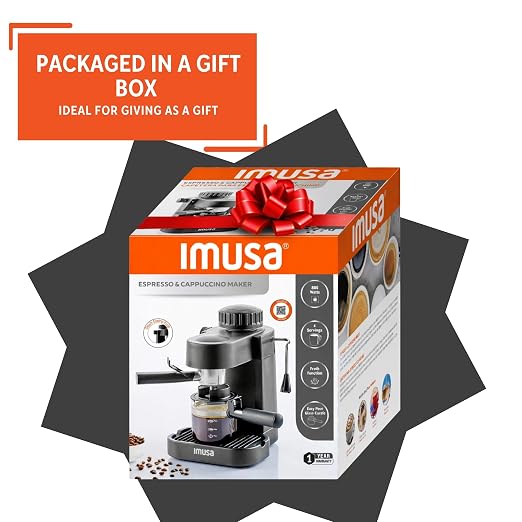 IMUSA 4 Cup Electric Espresso Cappuccino Coffee Maker, Black | Matte Finish, Milk Frother for Creamy Foam, Cappuccino and Latte Preparation, Perfect for Home Baristas