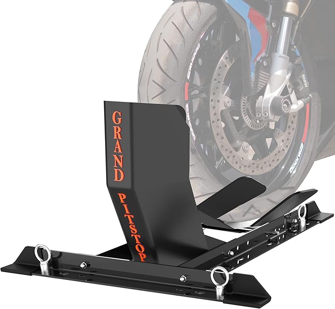 GRAND PITSTOP Universal Wheel Chock for Motorcycle Stand for Trailer Completely Adjustable Detachable Foldable Wheel Chock (Black)
