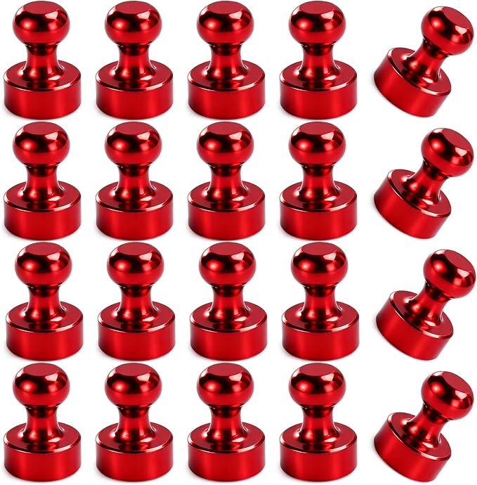 LOVIMAG Fridge Magnets 20Pcs, Magnet for Refrigerator Whiteboard, Red | Small Strong Neodymium Metal Cute Push Pin for Classroom, Kitchen, Accessories Decorative, Office, Calendar