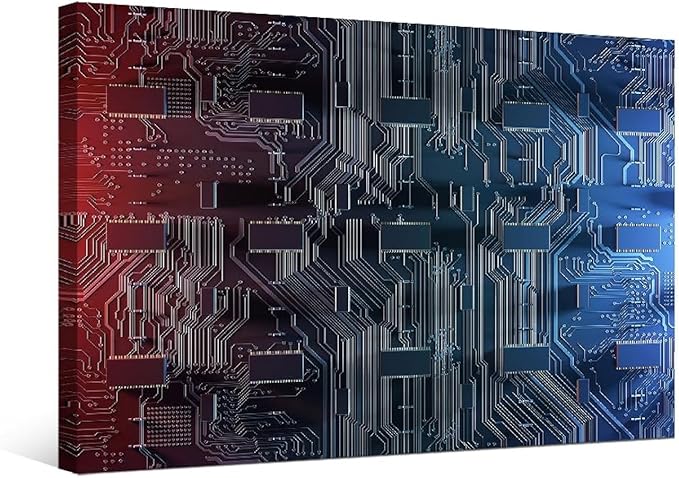 Digital Chip Canvas Wall Art CPU Concept House Decorations for Living Room Digital Dynamic Wallpaper Wall Art Paintings for Bedroom Office Home Decor Artwork Framed Easy to Hang 16X24 INCH