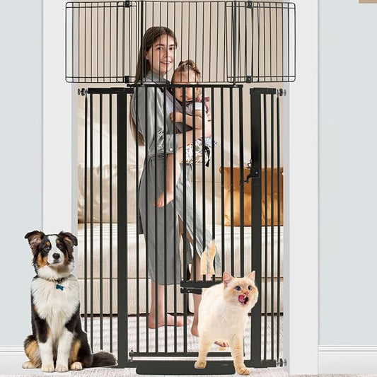 71 Inch Extra Tall Pet Gate with Small Cat Door, 29.55"-40.55" Adjustable Wide Dog Gate, Tall Cats Gates for Doorway, Stairs, House(Black)