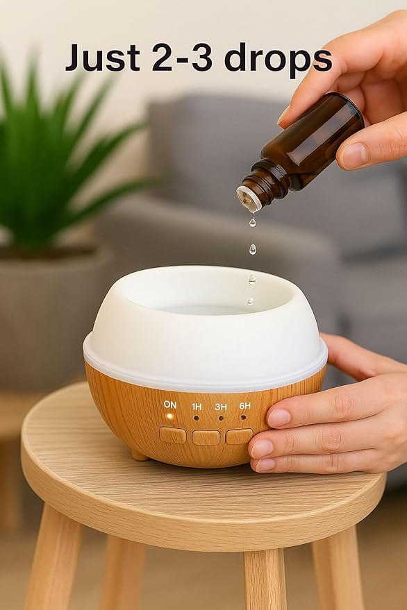 2-in-1 Air Humidifier & Aroma Diffuser Home Fragrance Room Decor Essential Oil Diffuser Humidifiers for Bedroom LED Light Color Changing Car Air Freshener (Light Wood-2)
