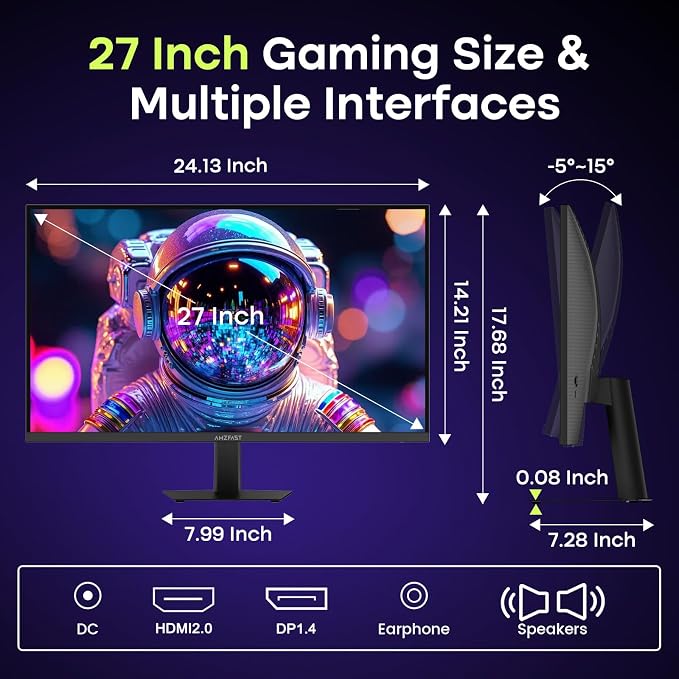 Amzfast 27 Inch Gaming Monitor, 240Hz 1ms FHD 1080P, Adaptive Sync, HDR400, 4000:1 Contrast, 125% sRGB, Built-in Speakers, HDMI 2.0 & DP 1.4, VESA 100x100, Retractable Headphone Holder, AMZG27F5 Pro