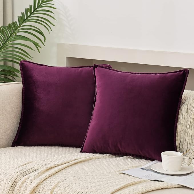 Velvet Purple Throw Pillow Covers 16”x16”Pack of 2 Soft Decorative | Square Cushion Covers for Couch Sofa Bed Livingroom Car Home Decor,40x40Cm