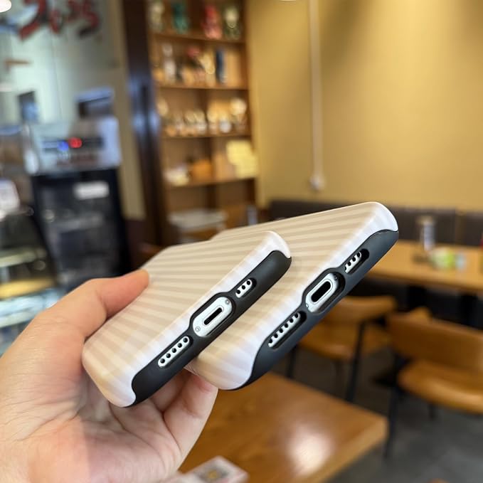 for iPhone 15 Pro Case Striped Cute Aesthetics Phone Case Trendy Protective Shockproof Cover for iPhone 15 Pro White