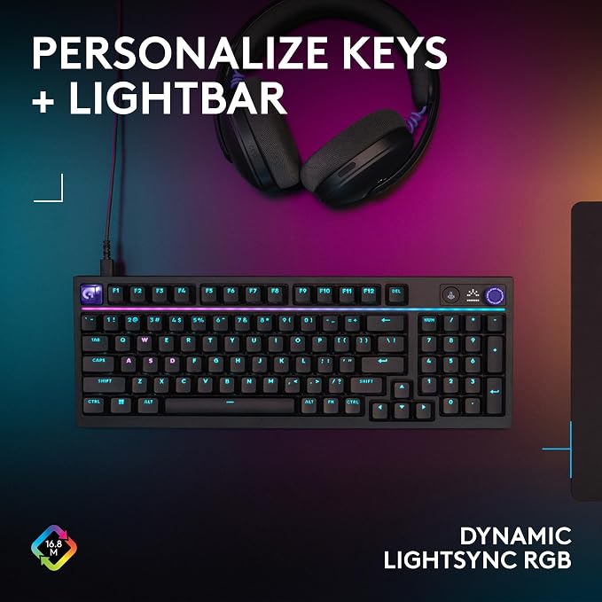 Logitech G316 X 98 Mechanical Gaming Keyboard (Linear) - Black | Hot-Swappable Linear Mechanical Switches, Gasket Design, PBT Keycaps, <8Khz, LIGHTSYNC RGB, Dot-Matxix LED Display, USB-C
