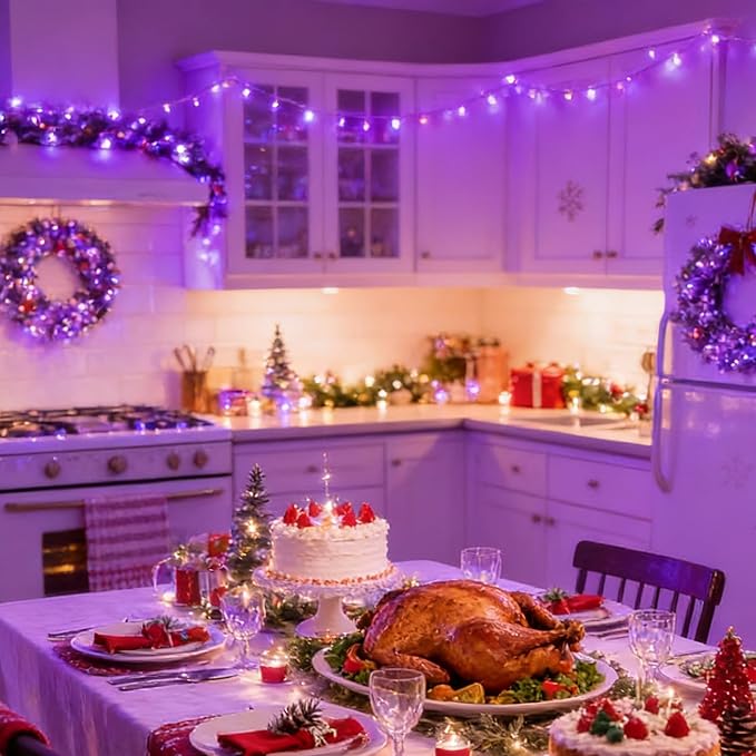 Purple Christmas Lights Indoor Outdoor waterproof Clear Wire, 99ft 300 LED Purple Lights indoor, 16 Modes Deep-Violet String Lights Plug in for Christmas Tree Bedroom Garden Party Xmas Decoration