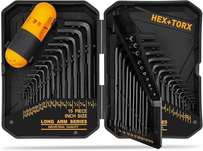 ELEAD Hex Key Allen Wrench Set: 41-Piece Hex and Torx Key Set with Torque Handle, Standard SAE(0.028"-3/8") & Metric(0.7mm-10mm) & Torx(T9-T50) in Storage Case, Heat Treated Chrome Vanadium Steel