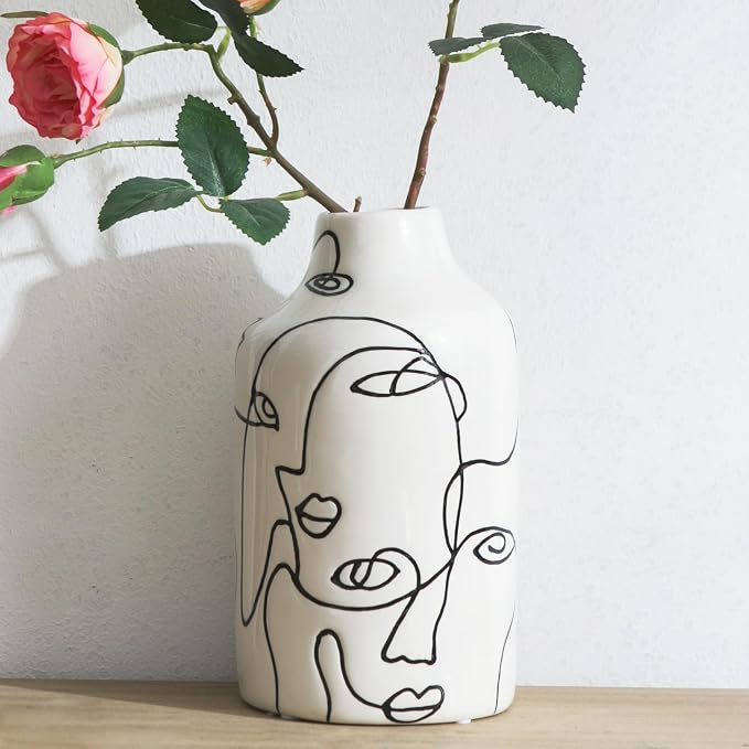 Kimdio Ceramic Vase for Home Decor, Abstract Irregular Design Flower Vase, Living Room Decor Minimalist Decorative Vases for Pampas Grass
