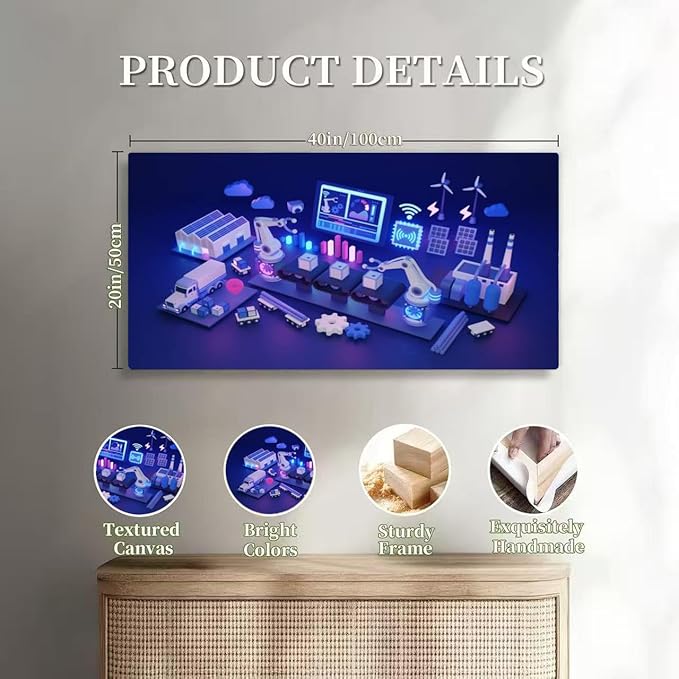 Wibinuki Wall Art Wall Decor Wall Paintings Industrial IoT and internet of things smart automion D for Living Room Bedroom Bathroom Home Decor Can Be Hung Directly 20"x 40"