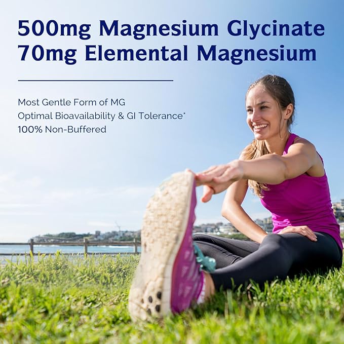 Innate Vitality Magnesium Glycinate 500mg | 70mg Elemental Magnesium Supplement- High Absorption, Non Buffered, Non-GMO & No Gluten - Nerve, Muscle, Bone Health - 120 Vegan Capsules Magnesio