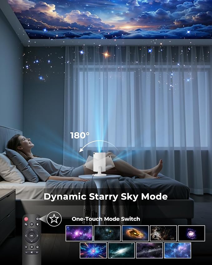 Mini Projector, Portable Projector with Wifi and Bluetooth, Built in Apps | Support 4K 1080P, 180° Rotation, Auto Keystone, Movie Projector Compatible With HDMI/USB/TV Stick/Smartphone/Laptop