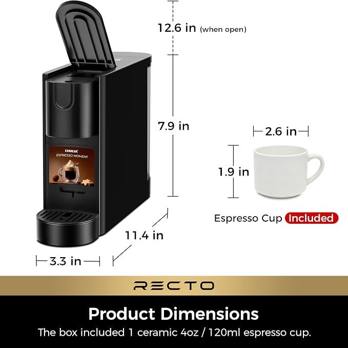 CHULUX RectoCafé Espresso Coffee Machine for Nespresso Original Capsule Pod | Extra Mini Design, 20 Bar Professional Italian Pump, Food-Grade Materials, Quiet with Low-Vibration Brewing for Home & Office