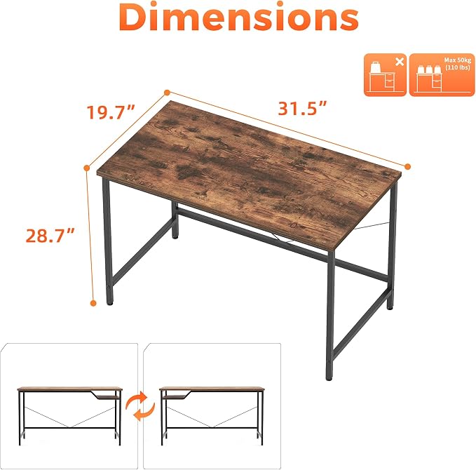 Mericonia 32x20 Inch Computer Desk, 0.6" Thick Small Office Table | Modern Simple Style, Small Study & Writing Table for Home Bedroom Work, Brown
