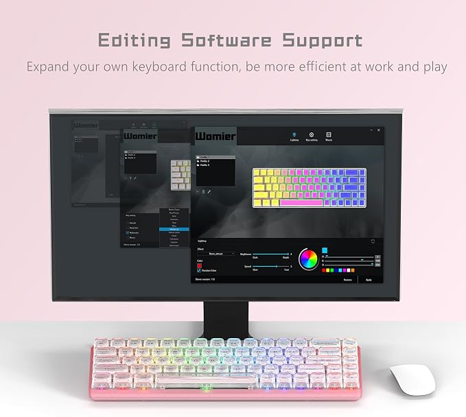 Womier 60% Keyboard Gaming Pink - Wired Pink Creamy Mechanical Keyboard | Hot-Swappable RGB Custom Mini Key board with Arrow Keys/Software Supported, Prelubrication Linear Switch (WK68-Pink)