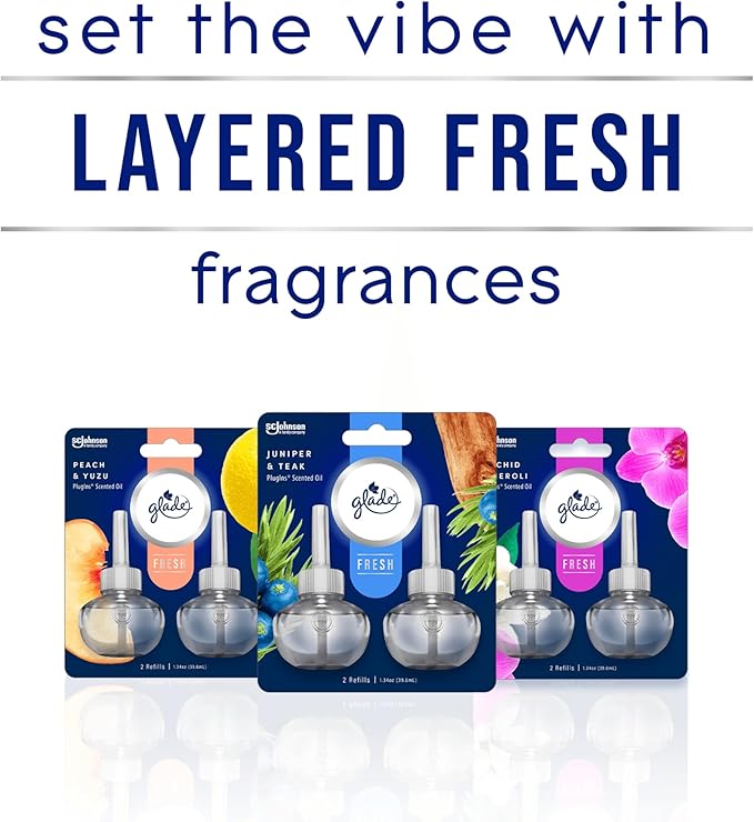 Glade PlugIns Refills Air Freshener, Juniper & Teak, Scented and Essential Oils for Home and Bathroom, 0.67 Fl Oz, 10 Count