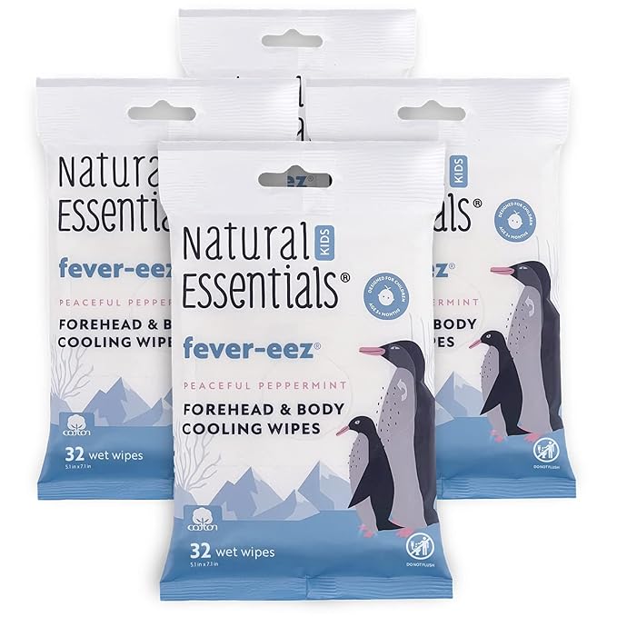 Natural Essentials Fever-eez Baby Fever Relief for Kids, Soothing Forehead & Body Wipes for Babies, Provide Immediate Cooling Sensation during High Body Temperatures and Hot Flashes