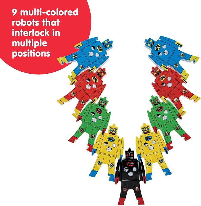Schylling Stacking Robots - Colorful Wooden Stacking Toy for Kids - 9 pcs. Fun Puzzle for Balancing and Imaginative Play - Ages 3 and Up