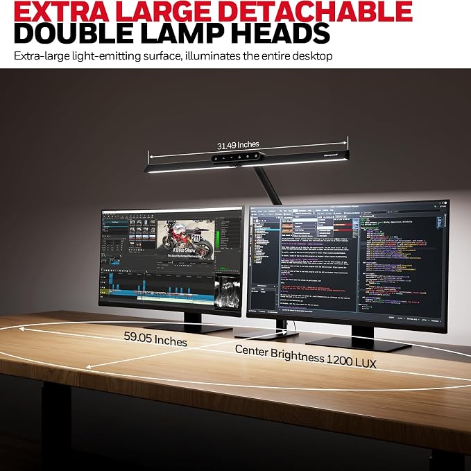 Honeywell HJ1BK Eye-Caring 1200LM LED Architect Desk Lamp for Home Office | CRI≥97, Flicker-Free，4 Color Temps,Task Desk Light with Base for Computer,Study,Black