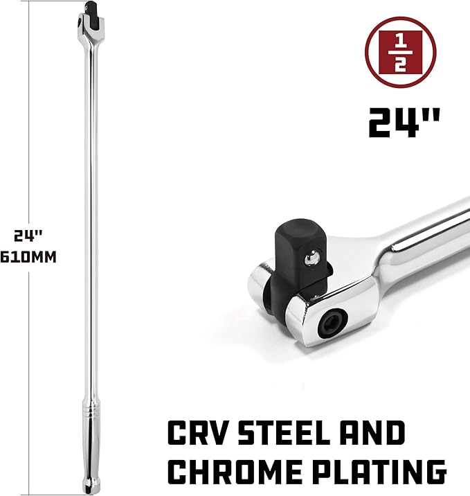 Powerbuilt 1/2" Drive Flex Handle, 24 Inches Long Extension Breaker Bar, Chrome Vanadium Steel Made - 640854