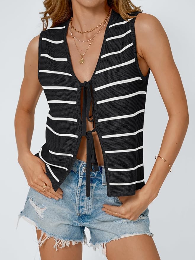 LILLUSORY Womens Tie Front Tops Vacation Sweater Vest | Bohemian Style, Beach Resort Wear, Concert Western Outfits, Crochet Tops, Vacation Outfits, Cute Y2k Sleeveless 2026