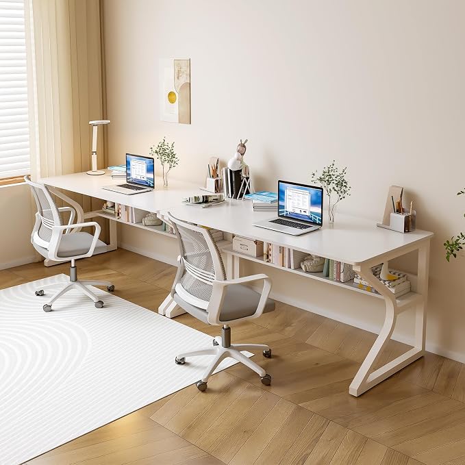 OSCHF 47.3-Inch Writing Desk with Storage Shelf, Warm White | Space-saving, Single-Person Workstation, Modern Study Gaming Computer Desk, Suitable for Home Office, Bedroom and Dorms