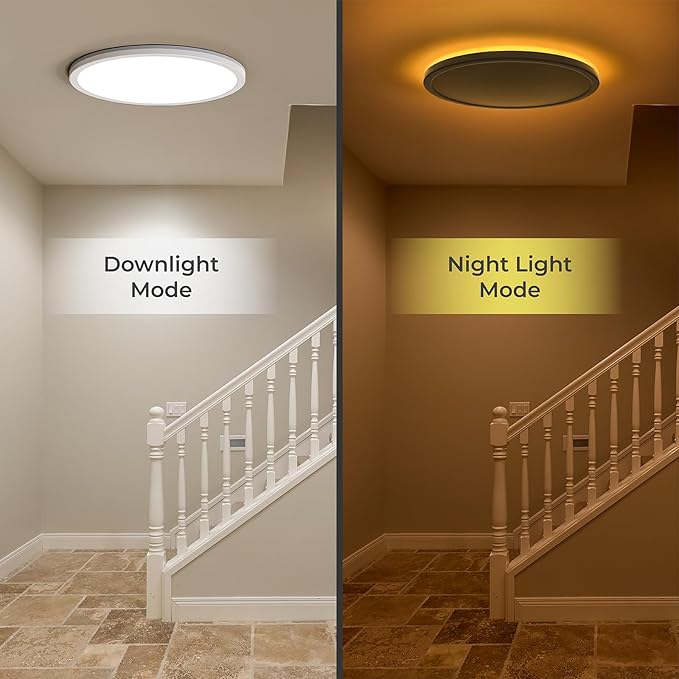 Matane 12in LED Flush Mount Ceiling Light Fixture with Remote Control, Nightlight 2000K Warm, 3000K-6500K Adjustable, Wired Low Profile Ceiling Lights for Bedroom, Kitchen, Living Room, White