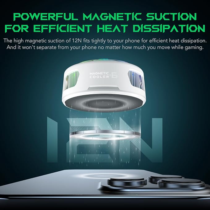 Black Shark FunCooler 6 Magnetic Cell Phone Cooler for Gaming, Portable Mobile Phone Cooling Fan with RGB Light, App-Controlled Cellphone Radiator for iPhone Magnetic Series/iPad (White)