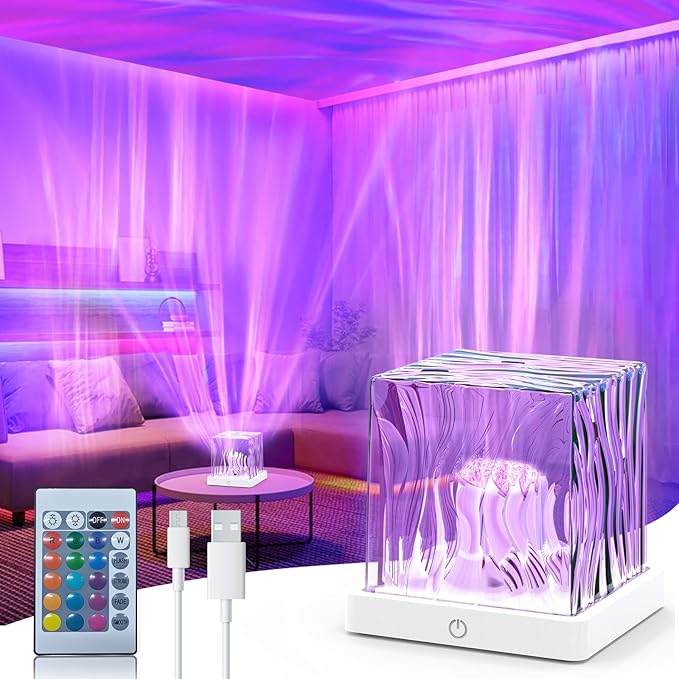Northern Lights Projector, 16 Colors Rechargeable Aurora Light Projector & Mood Lighting Galaxy Lamp, Aurora Water Ripple Projector Light with Remote Control for Room Decorations,Cool Lights