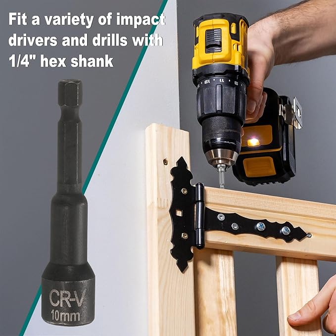 uxcell 2Pcs 1/4" Hex Shank 10mm Magnetic Hex Socket 65mm Length, CR-V Steel Quick-Release Impact Driver Socket Wrench Screw for Impact Drill Power Nut Setter