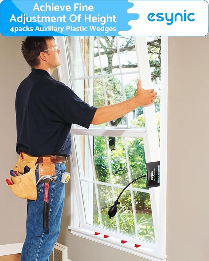 eSynic 3 Pack Air Wedge Bag Kit – 300lbs Heavy-Duty TPU Door Lifting Bag with Quick-Release Valve & 6 Plastic Wedges 2.4" Lift Height Durable Air Shim– Perfect for Door/Window Furniture Installation