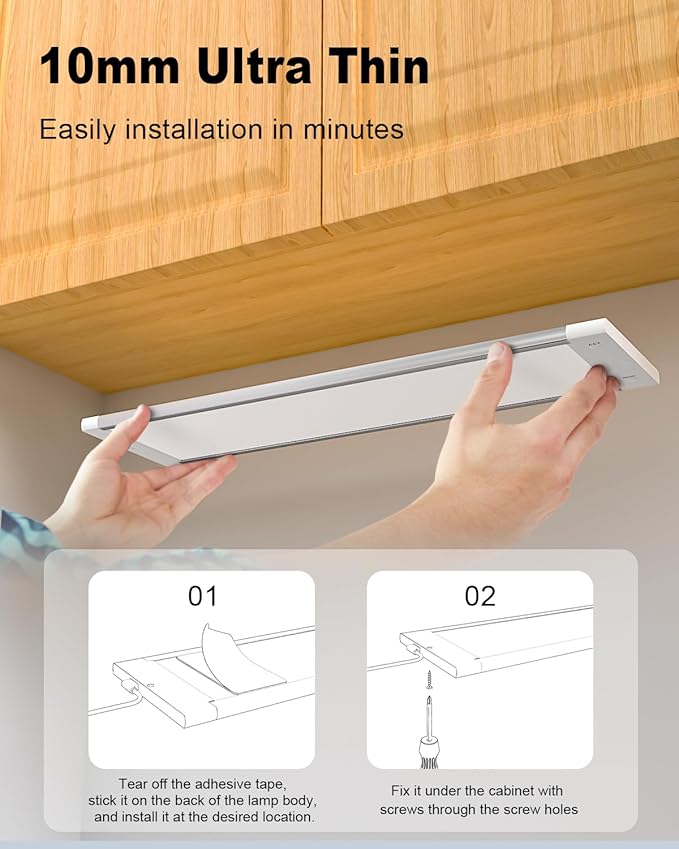 MYPLUS 24" Under Cabinet Lights Panel, Super Bright Under Counter Lighting with 182 LEDs,Warm White,Cool White and Daylight, ETL Listed, Ideal for Kitchen, Cupboard, Workbench, Desk