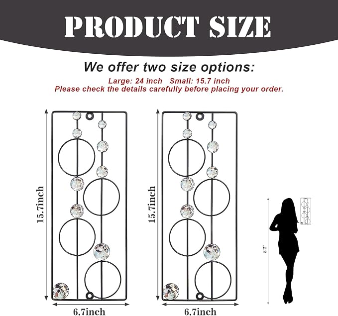 ZEXUIRU 2 Pcs Abstract Metal Art for Wall Decor Living Room Bedroom Bathroom Office Metal Bling Modern Geometric Hanging Vertical Small Iron Sculpture Plaque Pack -Black 15.7in
