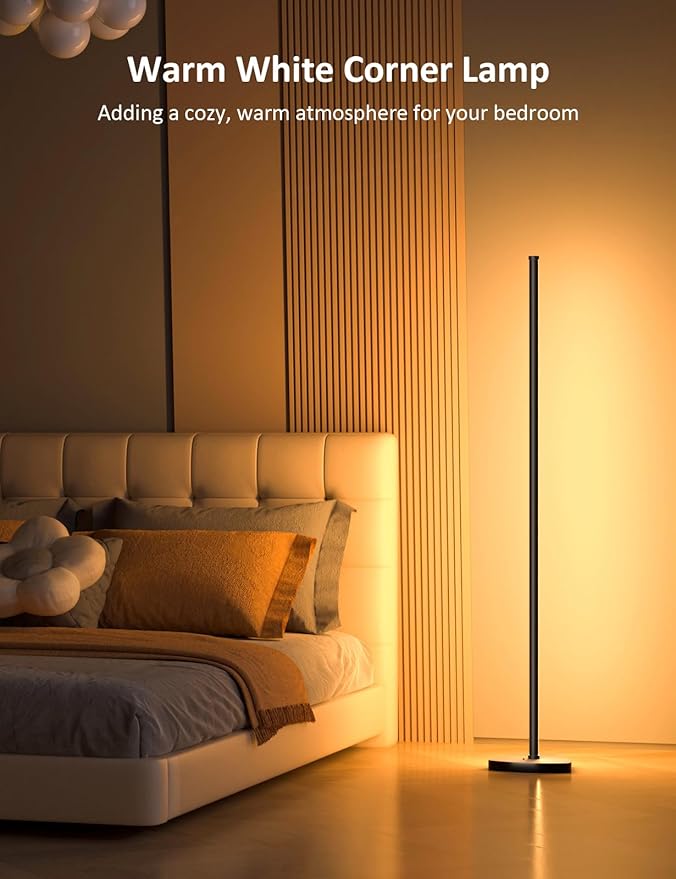 Corner Floor Lamp, 2 Pack LED Corner Lamp with APP and Remote Control, 16 Million DIY Colors & Warm White, Music Sync, Timing Function, Color Changing Ambient Lights for Living Room, Bedroom, Gaming