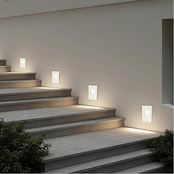 Vertical LED Recessed Step Light Fixture, 5CCT Selectable, IP65 Waterproof, 3W 70LM, 120V Stair Light Indoor Outdoor, 10%-100% Dimmable, White, ETL Listed - 12PK